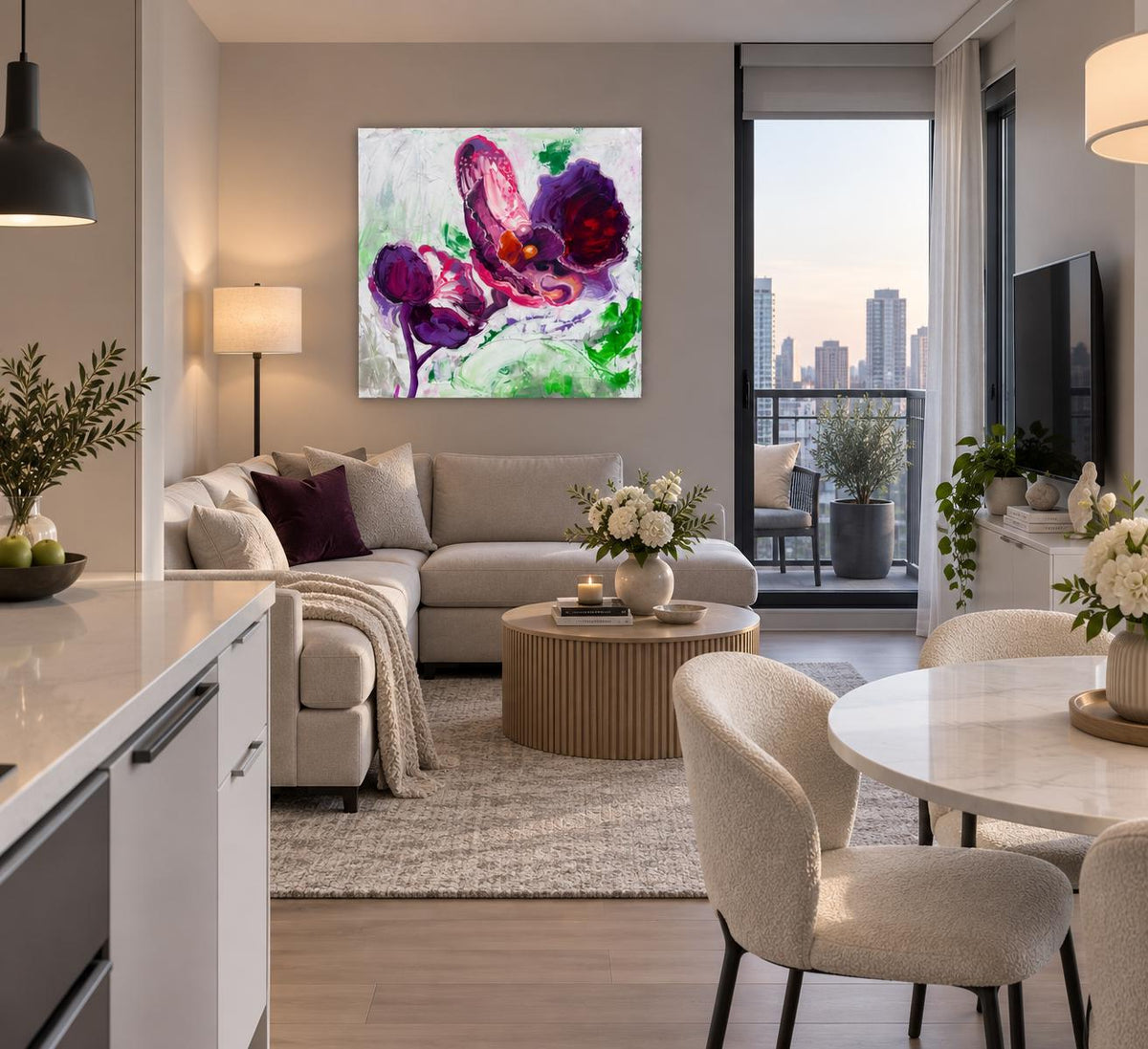 Purple Orchid shown in a styled living room mockup