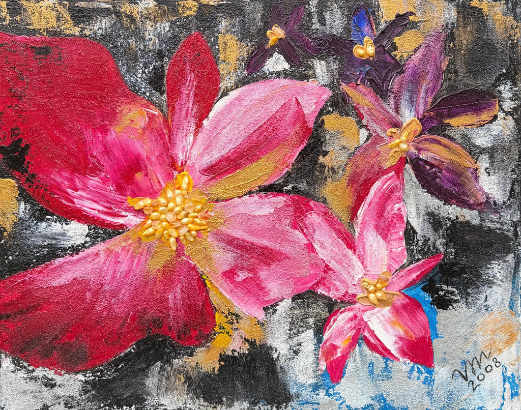 Pink Abstract Orchids, original acrylic painting by Veronika Melnyk, front view