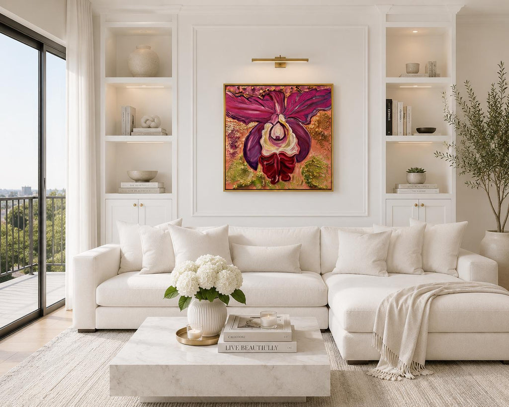 Additional photograph of Pink Orchid, original acrylic painting by Veronika Melnyk