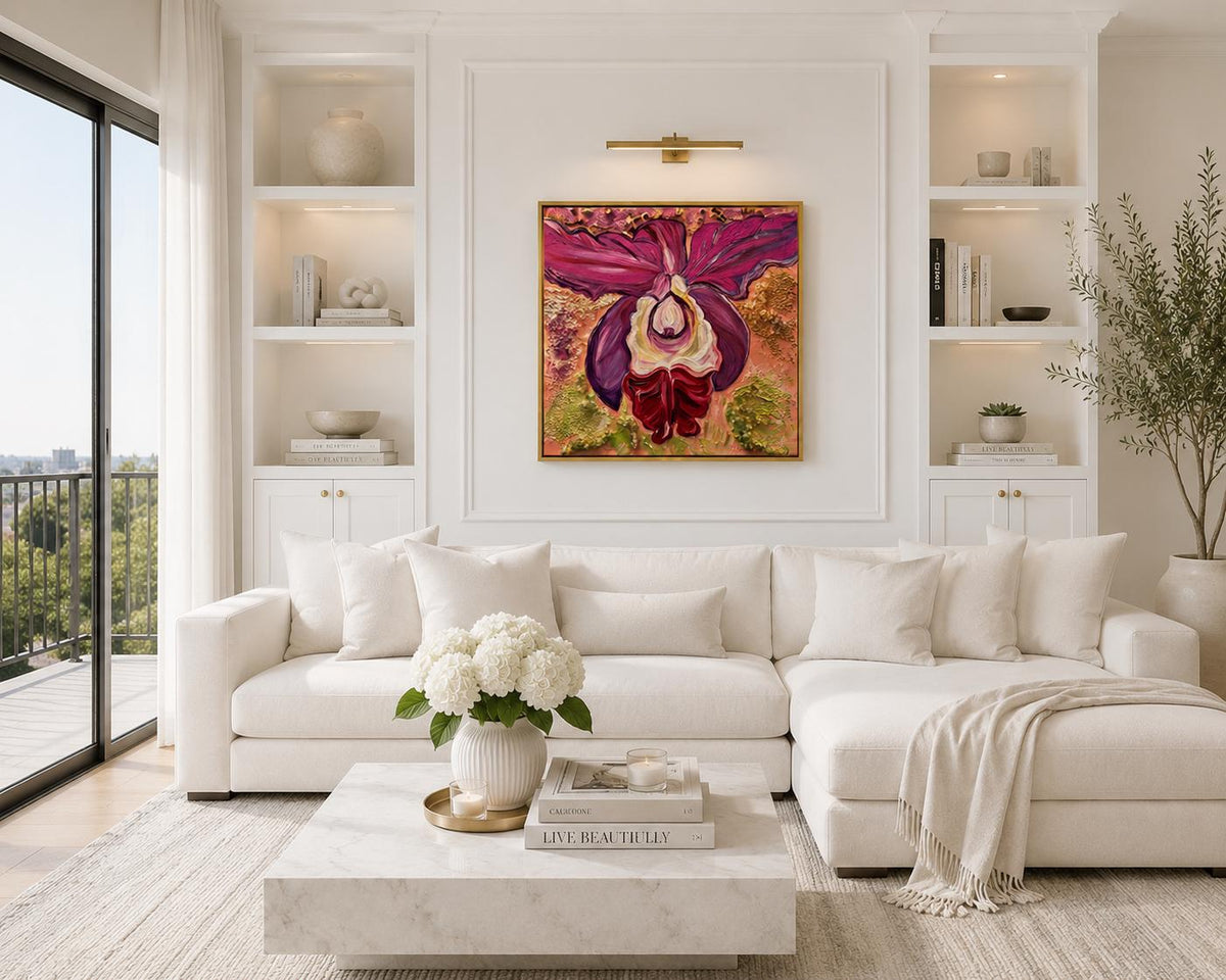 Additional photograph of Pink Orchid, original acrylic painting by Veronika Melnyk