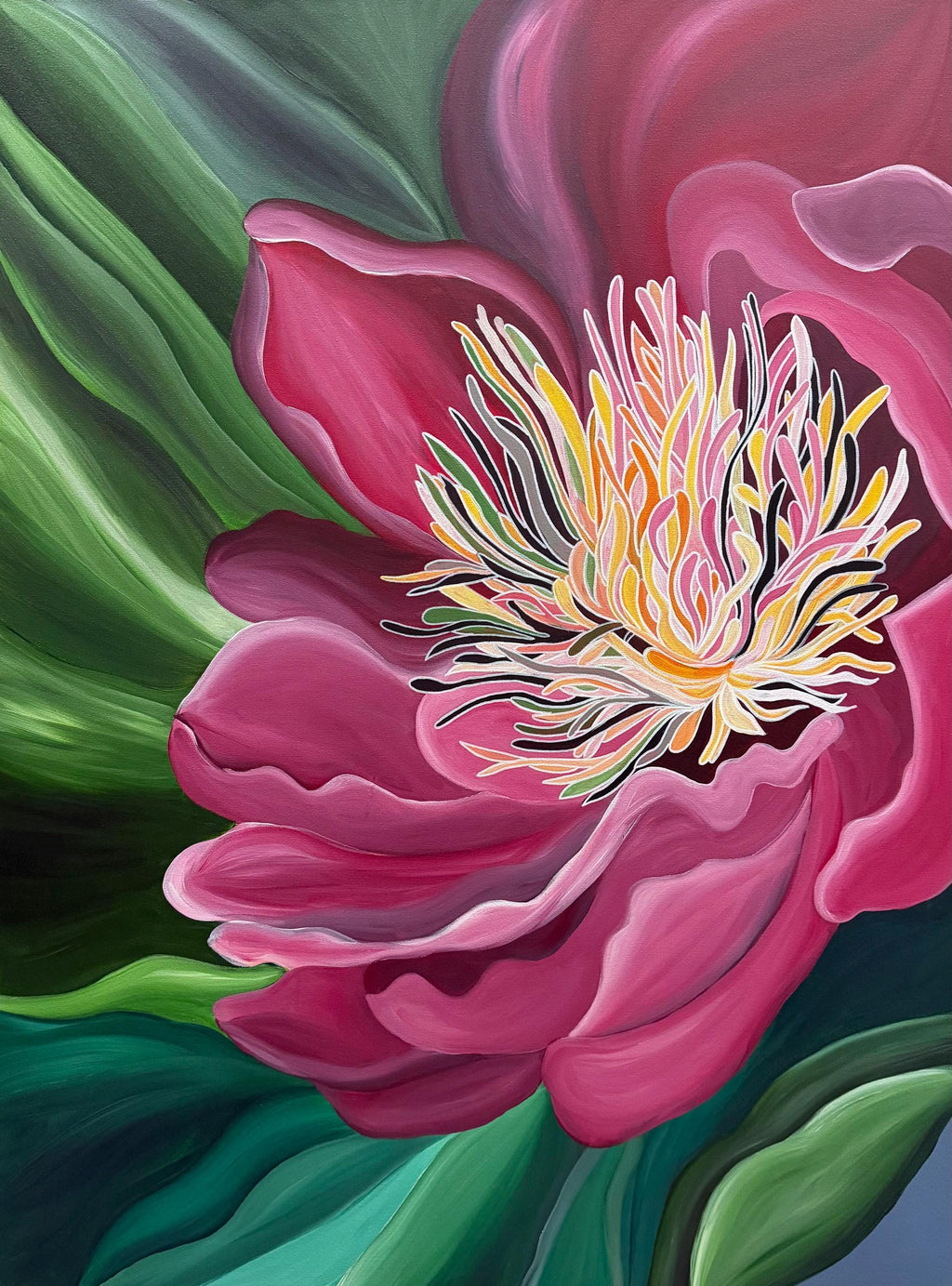 Peony, original acrylic painting by Veronika Melnyk, front view