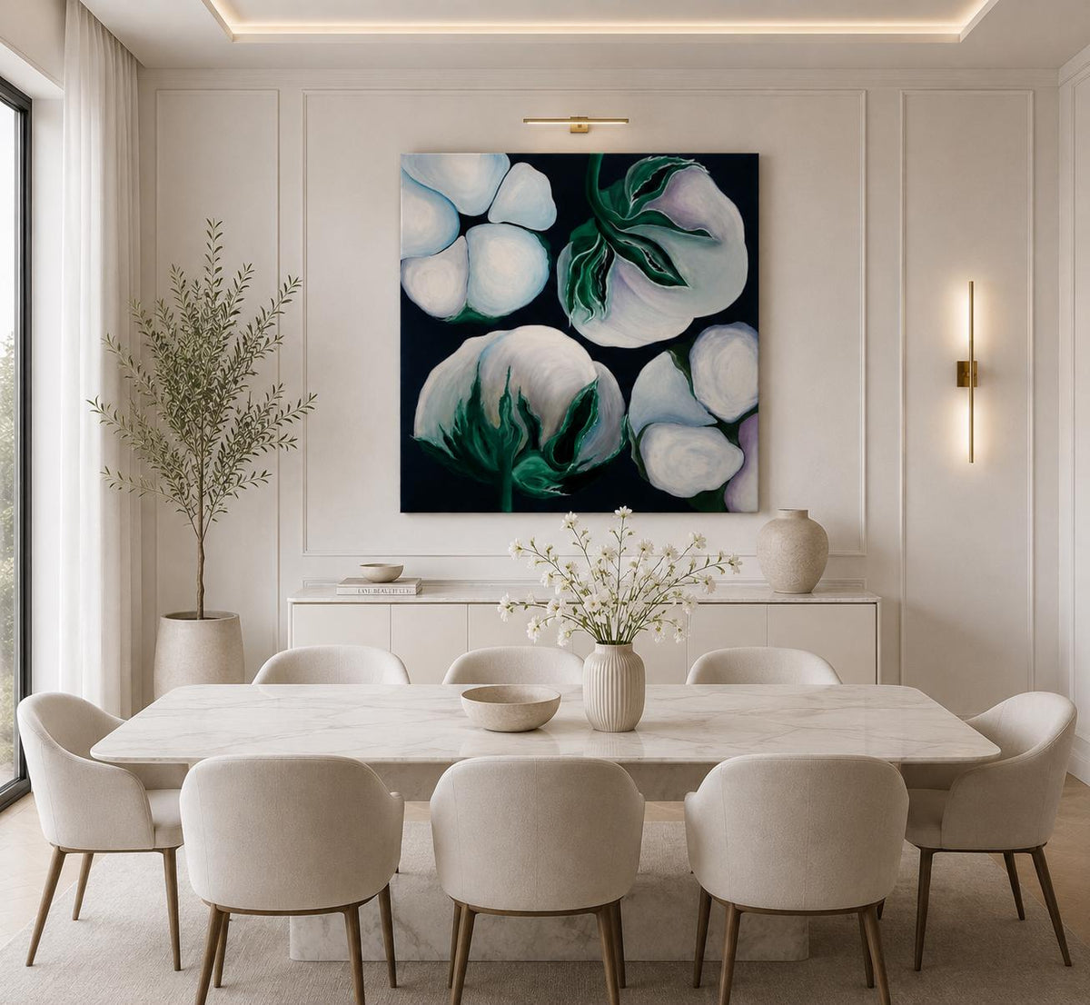 Additional photograph of Cotton Flowers, original acrylic painting by Veronika Melnyk