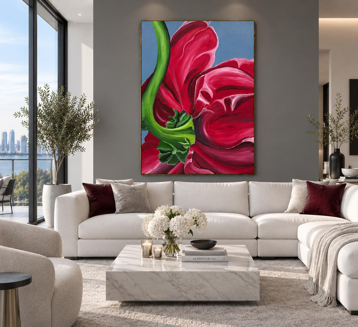 Peony shown in a styled sofa mockup