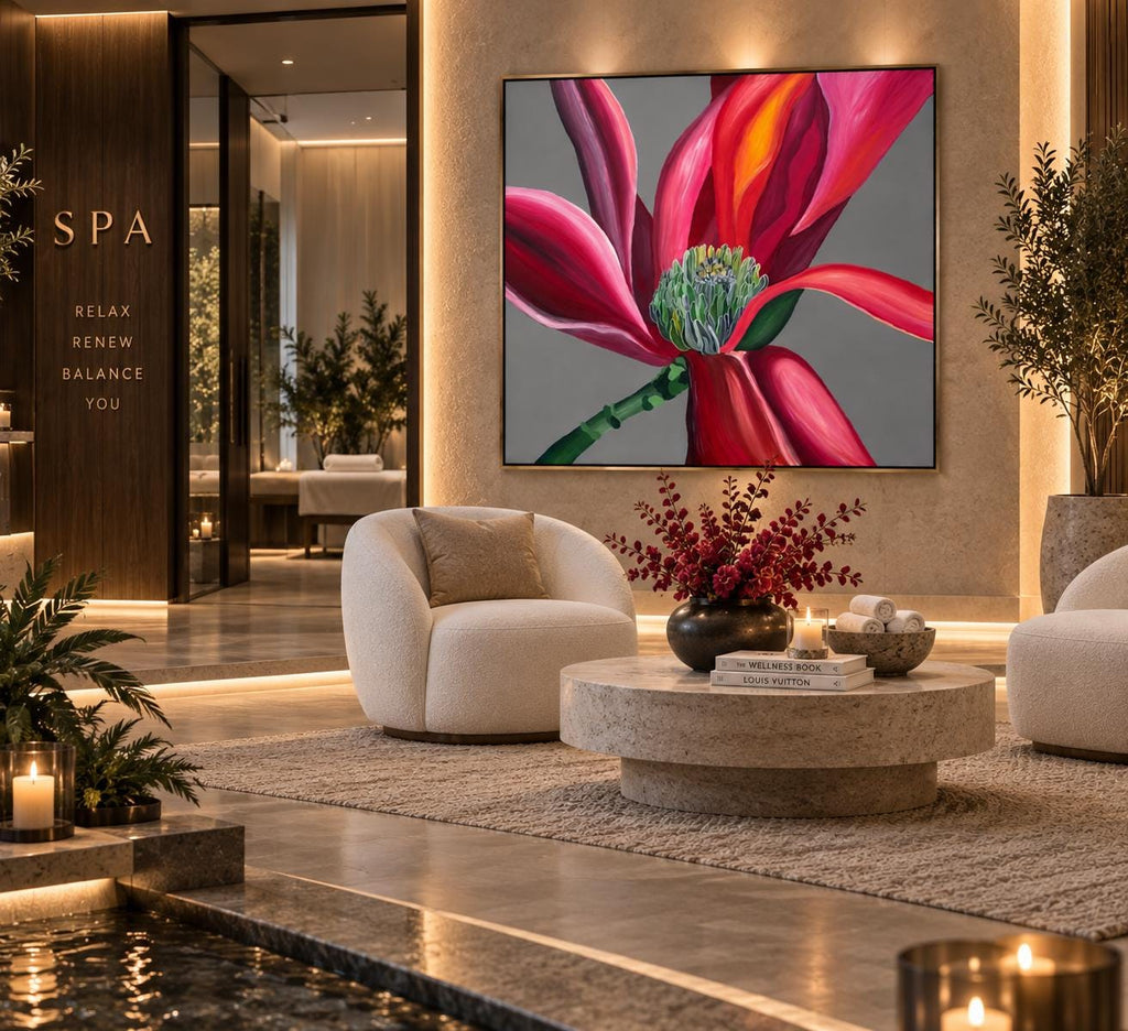 Grey Magnolia shown in a styled living room mockup