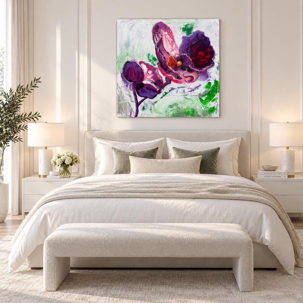 Additional photograph of Purple Orchid, original acrylic painting by Veronika Melnyk