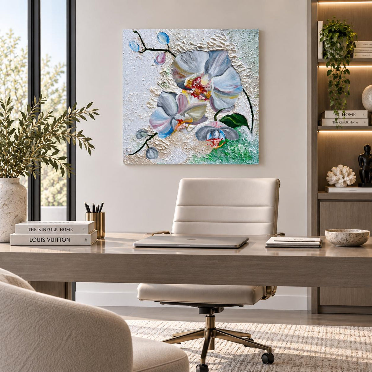 White Orchid with Citrine shown in a styled bedroom mockup