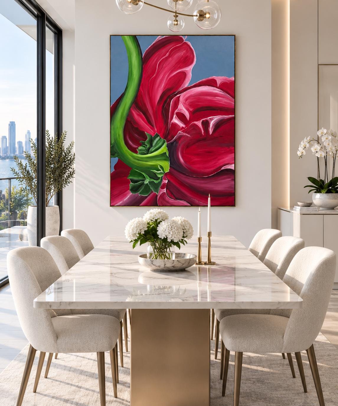 Peony shown in a styled dining room mockup