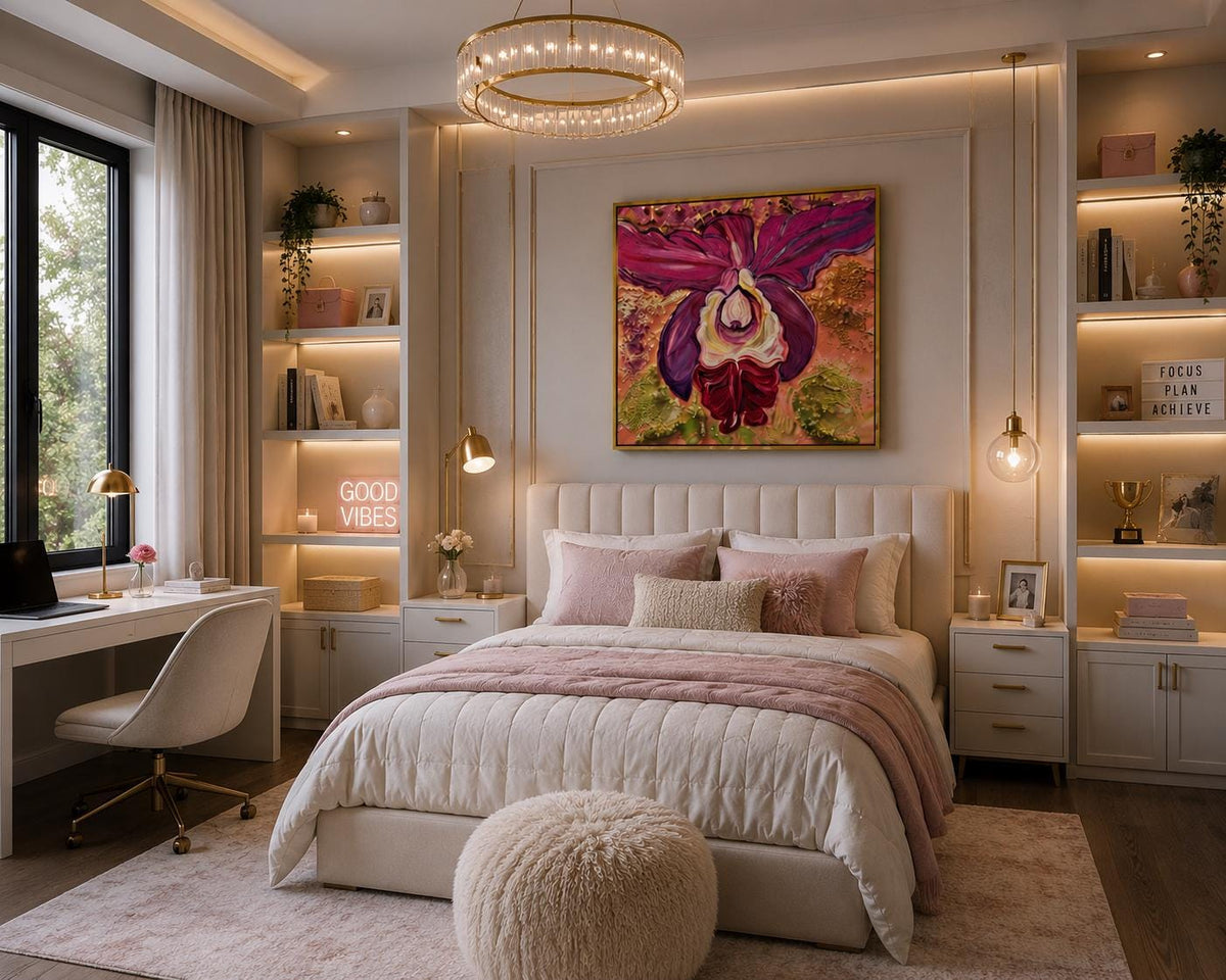 Additional photograph of Pink Orchid, original acrylic painting by Veronika Melnyk